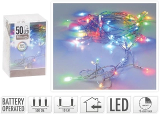 Řetěz - dekorativní osvětlení 5m, 50xLED, s časovačem, barevný