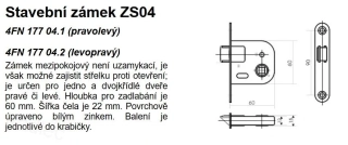 TESLA Zámek se zajistitelnou střelkou P/ZN (03215) ZS04  mezipokojový